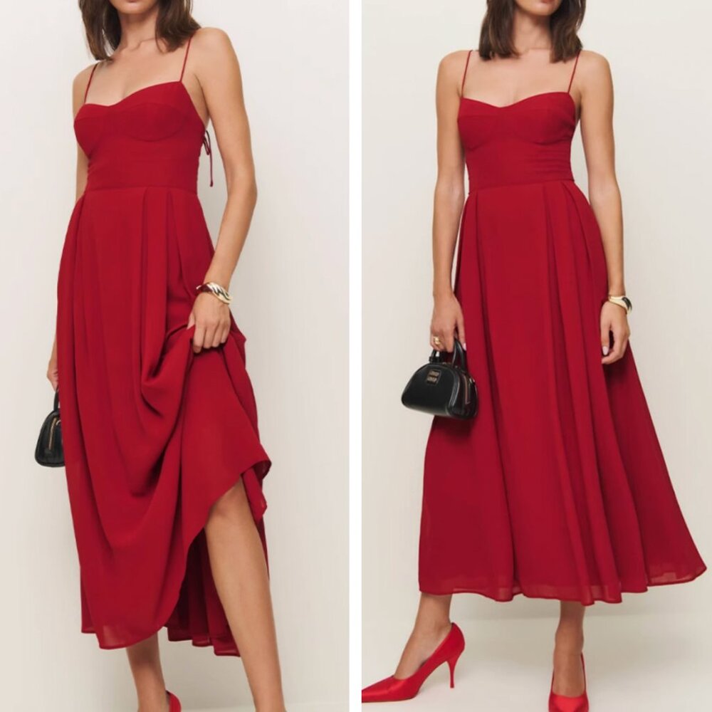 Reformation Jaelyn Midi Dress - Sangre Red Cocktail Holiday Party - Picture 2 of 11